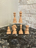 Baroque unique chess set, ornate scrollwork chess pieces, artist-designed, Tree House Chess