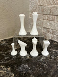 Minimalist unique chess set, clean silhouette chess pieces, artist-designed, Tree House Chess