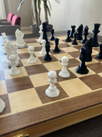 Low-Poly unique chess set, geometric angular chess pieces, artist-designed, Tree House Chess