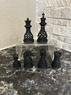 Voronoi unique chess set, geometric cellular pattern chess pieces, artist-designed, Tree House Chess