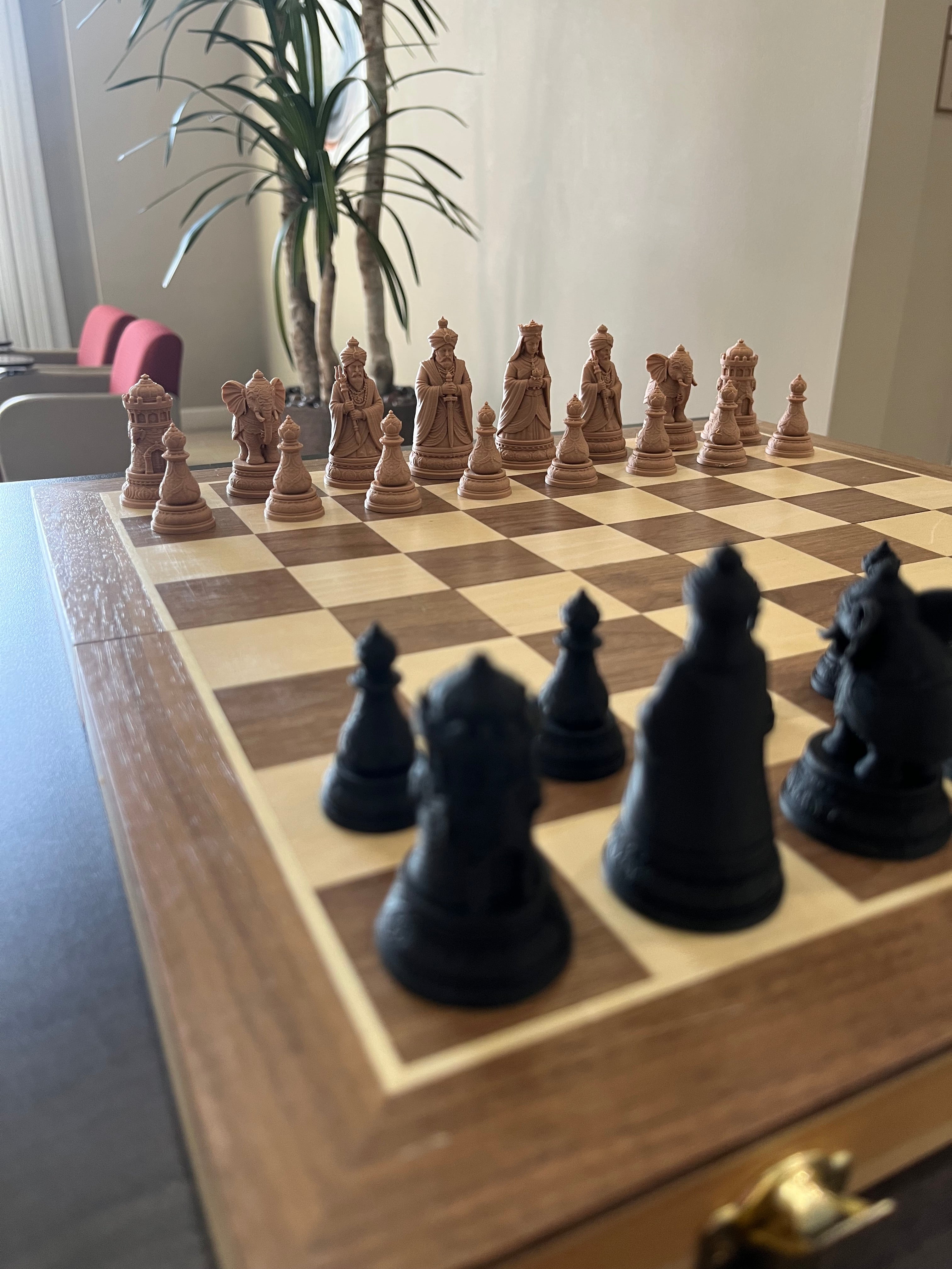 Maharaja artist-designed chess set, Mughal court chess pieces, eco-friendly Bio-Polymer, Tree House Chess