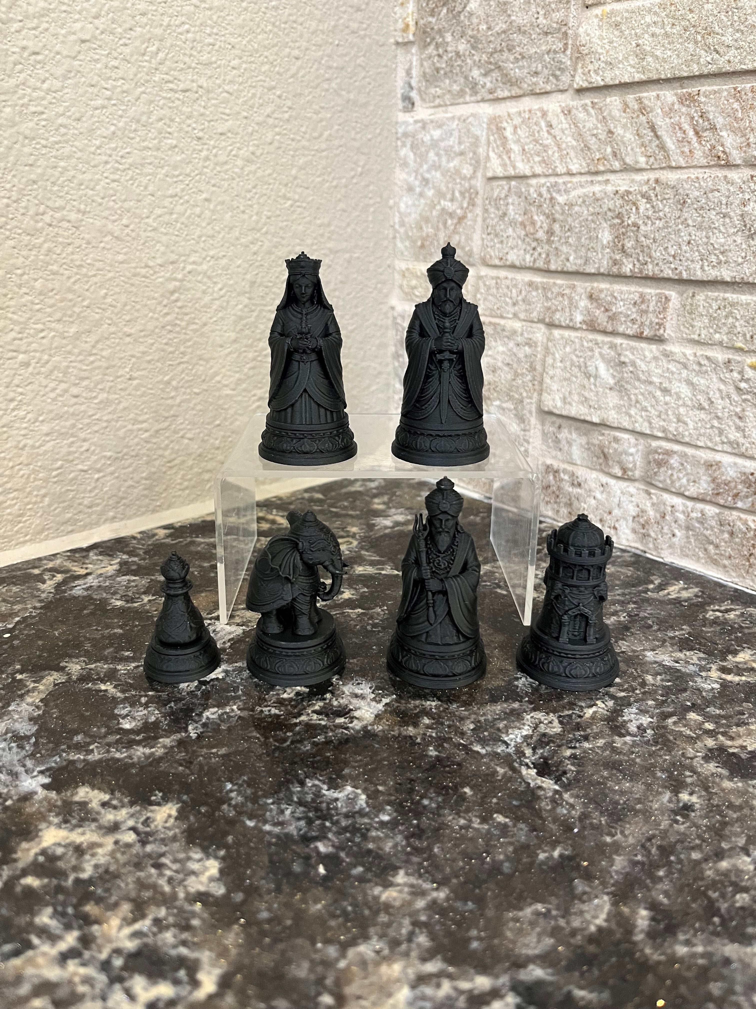 Maharaja artist-designed chess set, Mughal court chess pieces, eco-friendly Bio-Polymer, Tree House Chess