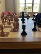 Low-Poly unique chess set, geometric angular chess pieces, artist-designed, Tree House Chess