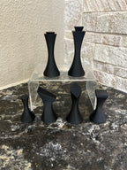 Minimalist unique chess set, clean silhouette chess pieces, artist-designed, Tree House Chess