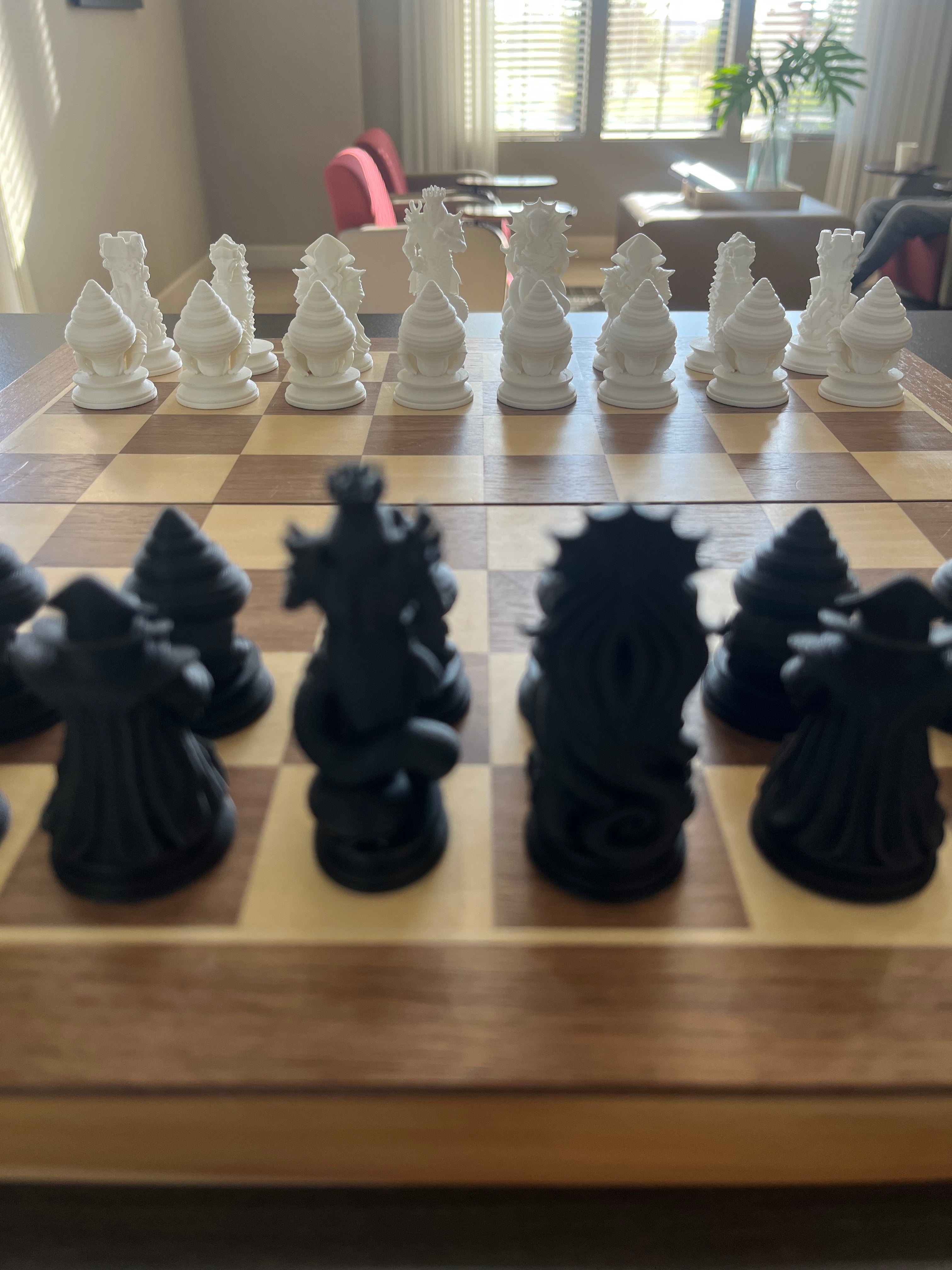 Atlantis unique chess set, ocean fantasy chess pieces, artist-designed, Tree House Chess