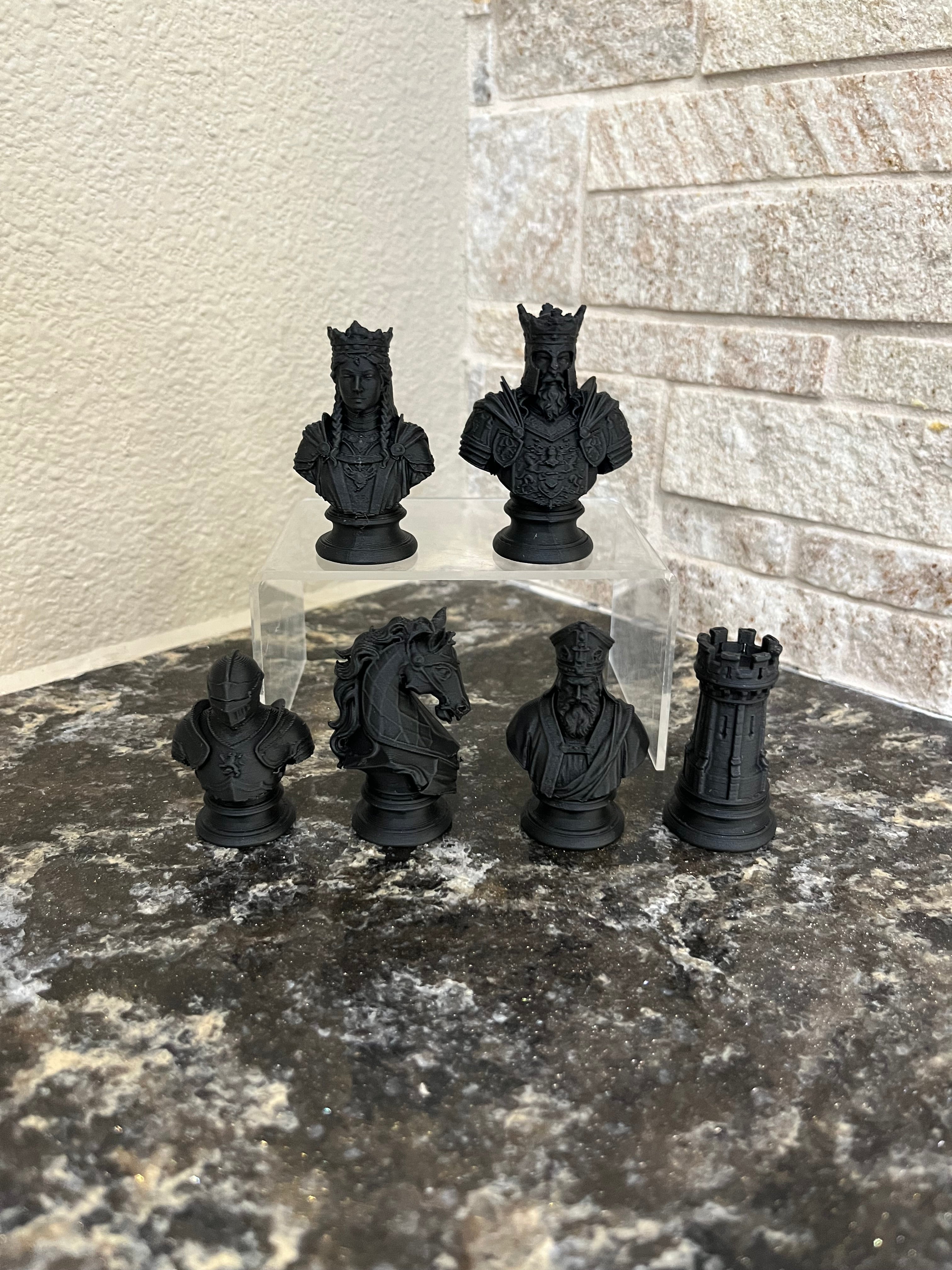 Knight unique chess set, medieval sculpted bust chess pieces, artist-designed, unique chess set. Tree House Chess