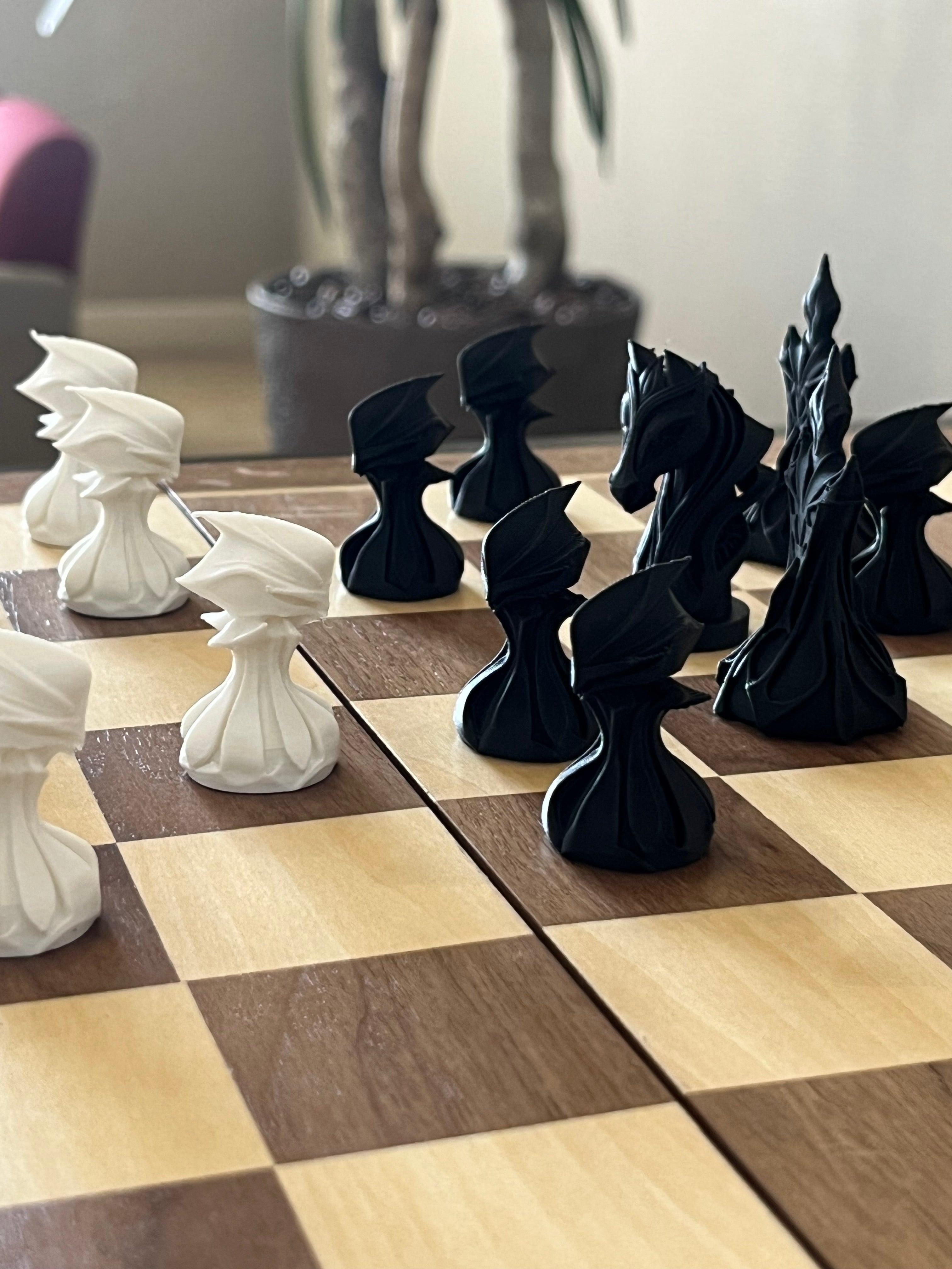 Monarch unique chess set, ornate regal chess pieces, artist-designed, Tree House Chess