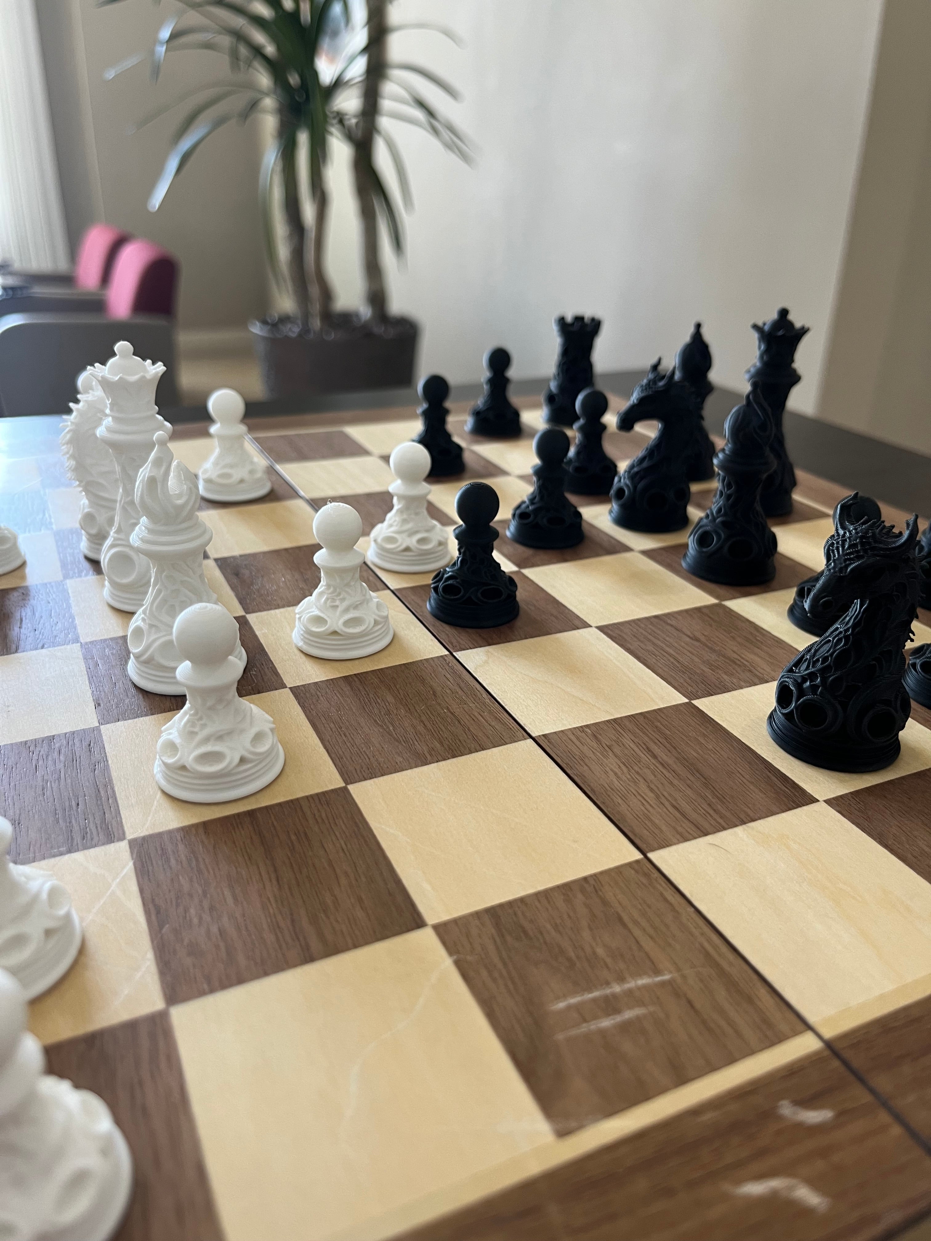 Drago unique chess set, dragon mythology chess pieces, artist-designed, Tree House Chess