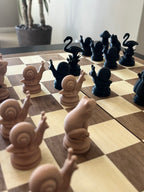 Gnome unique chess set, quirky character chess pieces, artist-designed, Tree House Chess