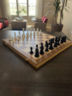 Low-Poly unique chess set, geometric angular chess pieces, artist-designed, Tree House Chess