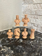 Knight unique chess set, medieval sculpted bust chess pieces, artist-designed, unique chess set. Tree House Chess