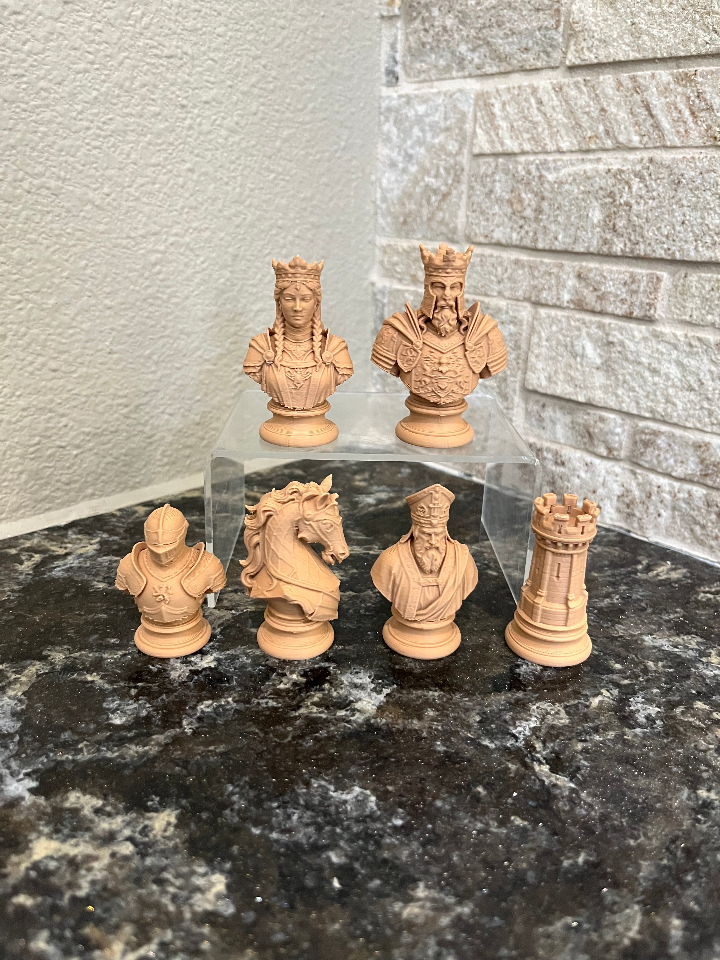 Knight unique chess set, medieval sculpted bust chess pieces, artist-designed, unique chess set. Tree House Chess