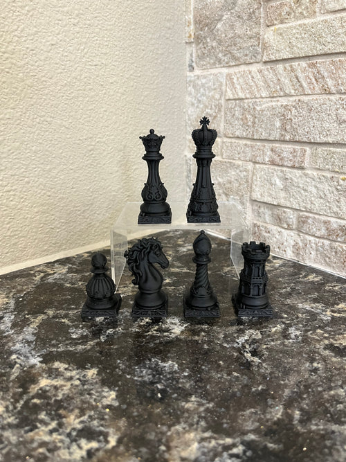 Baroque unique chess set, ornate scrollwork chess pieces, artist-designed, Tree House Chess