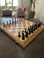 Low-Poly unique chess set, geometric angular chess pieces, artist-designed, Tree House Chess
