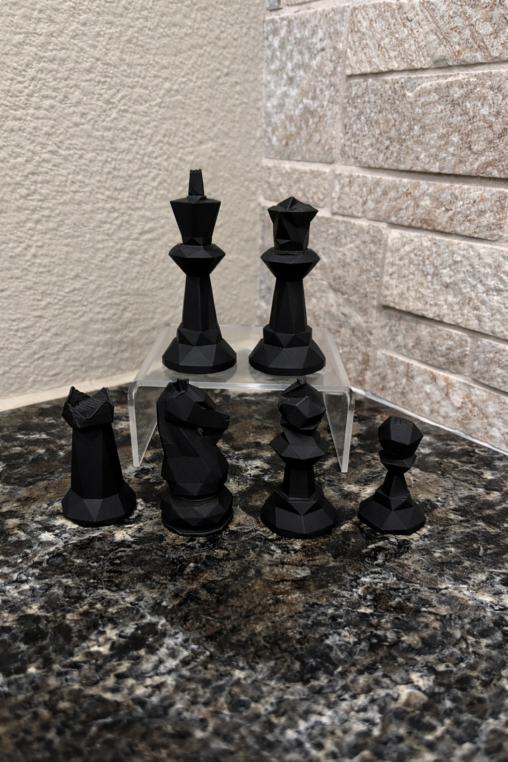 Low-Poly unique chess set, geometric angular chess pieces, artist-designed, Tree House Chess