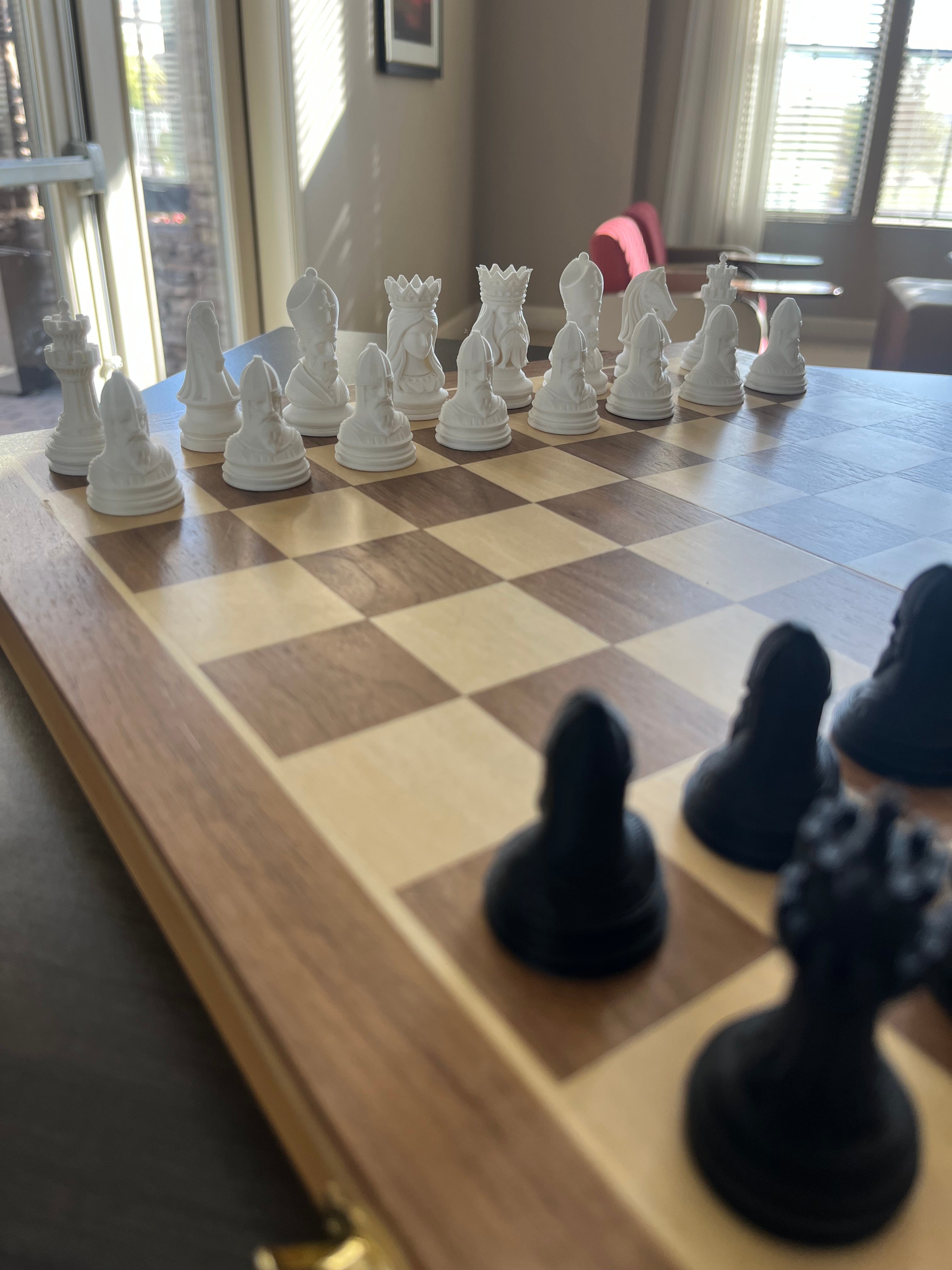 Royalty unique chess set, portrait elegant chess pieces, artist-designed, Tree House Chess
