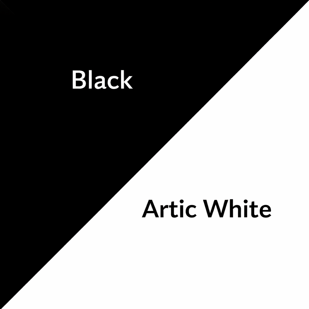 Color swatch with black and Artic White text on a black and white background
